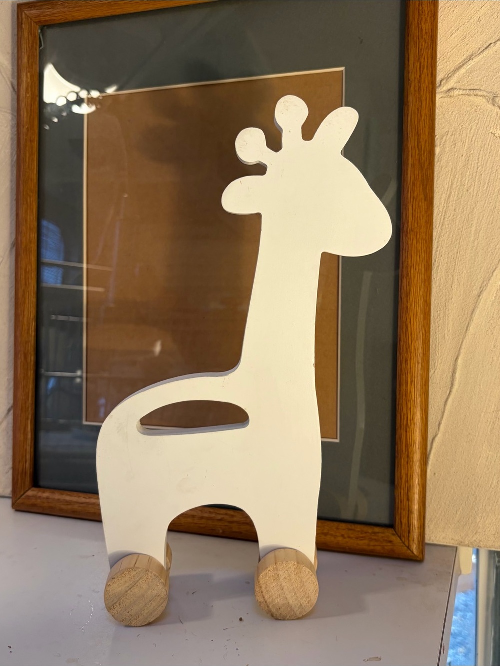 White Wooden Giraffe Childs Toy With Wheels- Neutral Nursery Accent 🦒